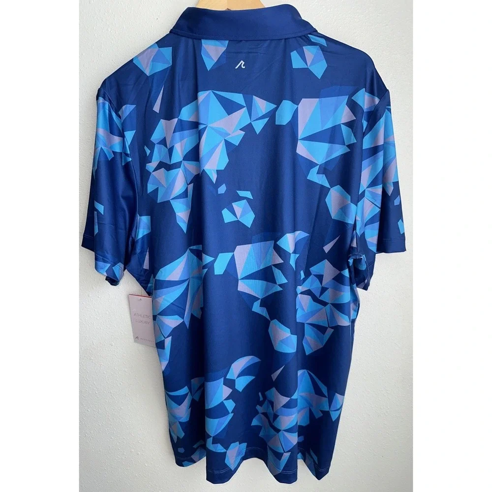 New Redvanly Large Savile Mazarine Blue Golf Polo Geometric Stretch‎ Luxury